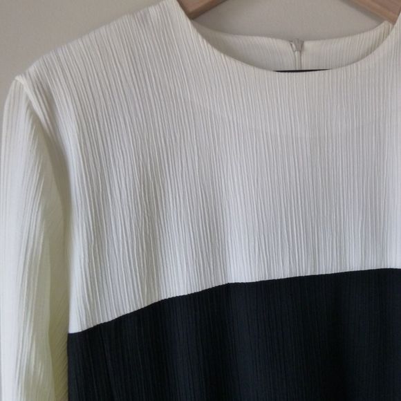 80s Around Town Dress Womens 14 Classic Modest Quiet Luxury Black Cream Midi - Picture 6 of 12